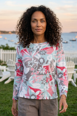Peruvian Cotton Fiji Floral Hi-Lo Scoop Neck Tee