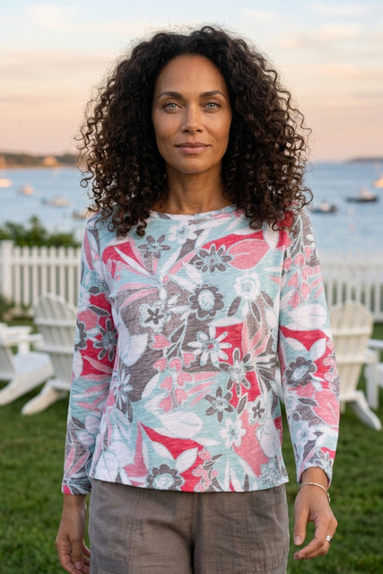 Peruvian Cotton Fiji Floral Hi-Lo Scoop Neck Tee