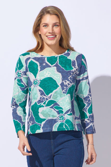 Decoupage Floral Stepped Hem Tee