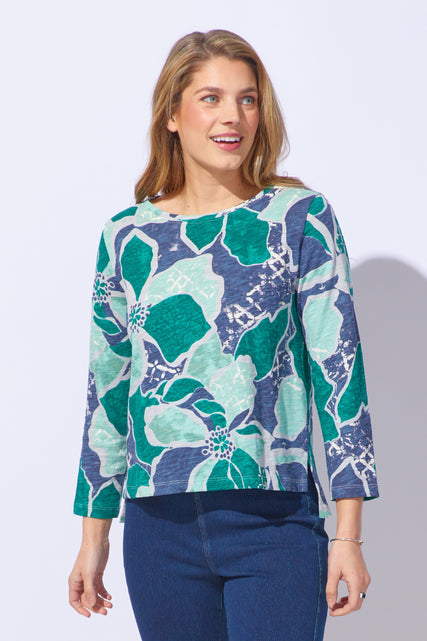 Decoupage Floral Stepped Hem Tee
