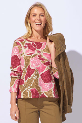 Decoupage Floral Stepped Hem Tee