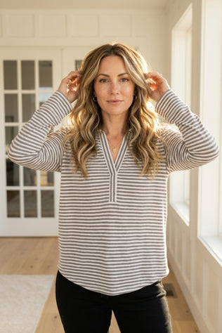 Verona Stripe Split Neck Top