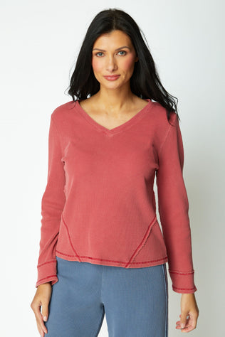 Waffle Knit Wrap Seam Top