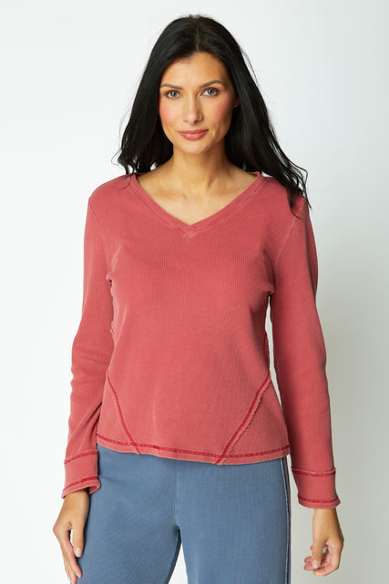 Waffle Knit Wrap Seam Top