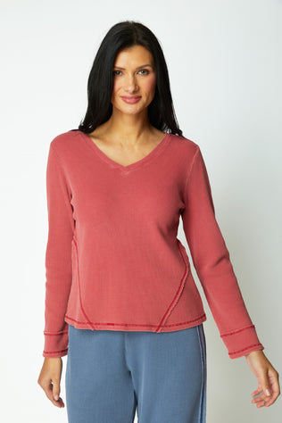 Waffle Knit Wrap Seam Top