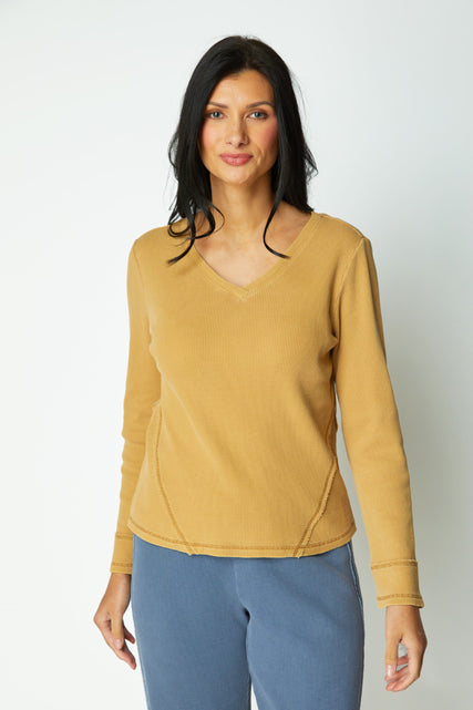 Waffle Knit Wrap Seam Top