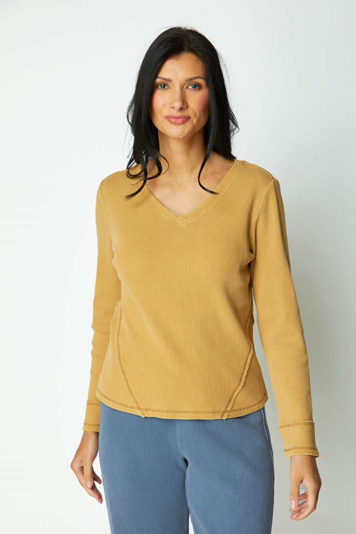 Waffle Knit Wrap Seam Top