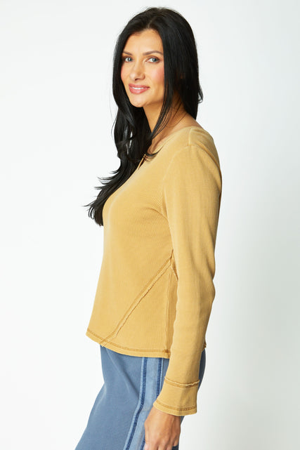 Waffle Knit Wrap Seam Top