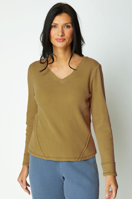 Waffle Knit Wrap Seam Top