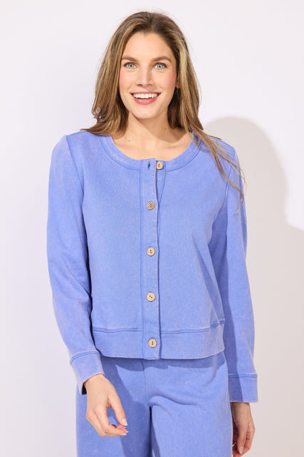 Color Wash Terry Button Cardi