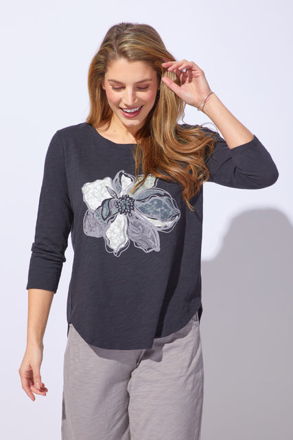 Peruvian Cotton Decoupage Flower Weekender Tee