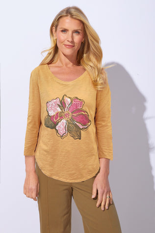 Peruvian Cotton Decoupage Flower Weekender Tee