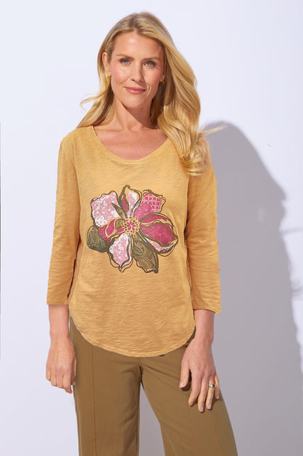 Peruvian Cotton Decoupage Flower Weekender Tee