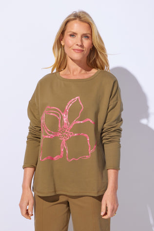 Destination Fleece Floral Outline Pullover