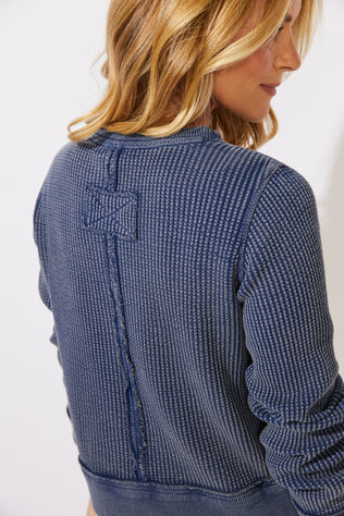 Mixed Waffle Knit Seamed Crew