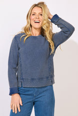 Mixed Waffle Knit Seamed Crew