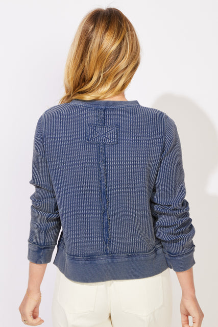Mixed Waffle Knit Seamed Crew