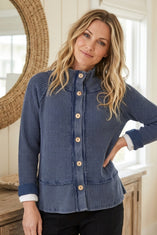 Mixed Waffle Knit Button-Front Jacket