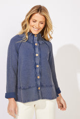 Mixed Waffle Knit Button-Front Jacket