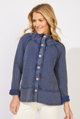 Mixed Waffle Knit Button-Front Jacket