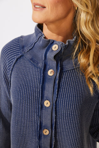 Mixed Waffle Knit Button-Front Jacket