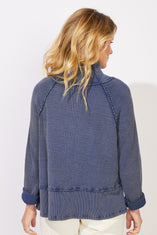 Mixed Waffle Knit Button-Front Jacket