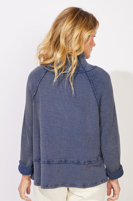 Mixed Waffle Knit Button-Front Jacket